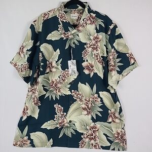 Luxstitch Men's Silk Hawaiian Short Sleeve Button-Down Beach Shirt Green Sz XL
